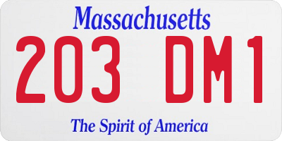 MA license plate 203DM1