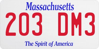 MA license plate 203DM3