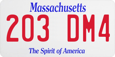MA license plate 203DM4