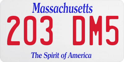 MA license plate 203DM5