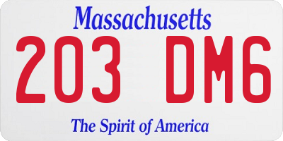 MA license plate 203DM6