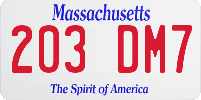 MA license plate 203DM7
