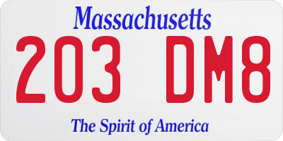 MA license plate 203DM8