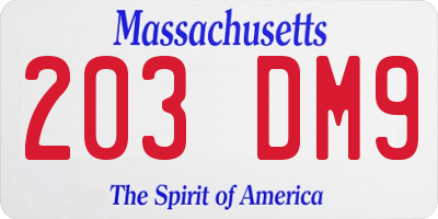 MA license plate 203DM9