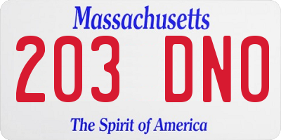 MA license plate 203DN0