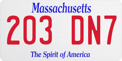 MA license plate 203DN7