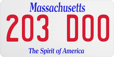 MA license plate 203DO0