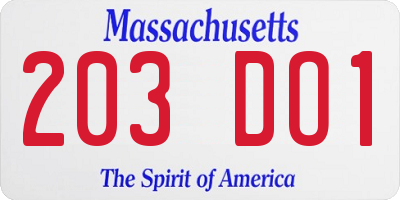 MA license plate 203DO1