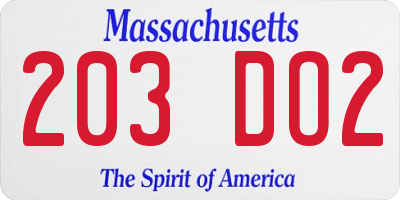 MA license plate 203DO2