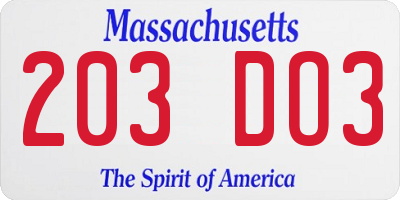 MA license plate 203DO3