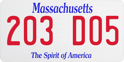 MA license plate 203DO5