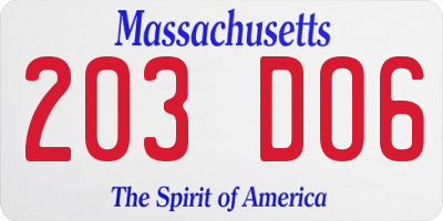 MA license plate 203DO6