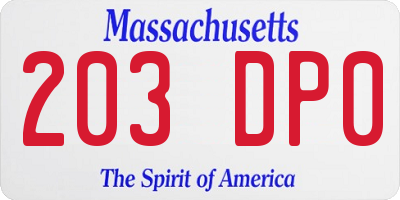 MA license plate 203DP0