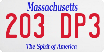 MA license plate 203DP3