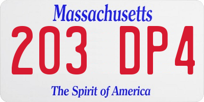 MA license plate 203DP4