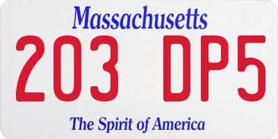 MA license plate 203DP5