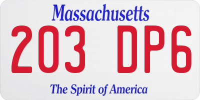 MA license plate 203DP6