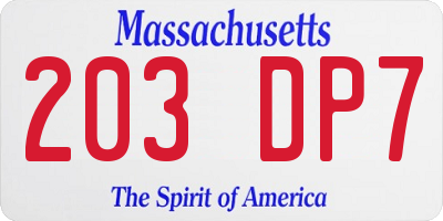 MA license plate 203DP7