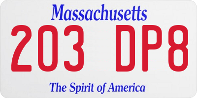 MA license plate 203DP8