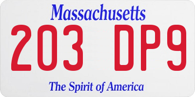 MA license plate 203DP9