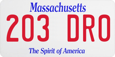 MA license plate 203DR0