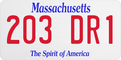 MA license plate 203DR1