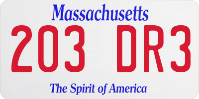 MA license plate 203DR3