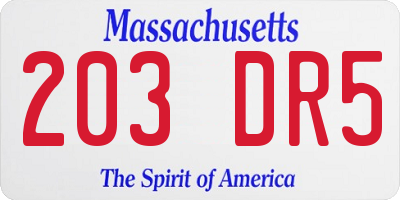 MA license plate 203DR5