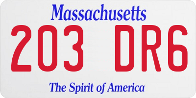 MA license plate 203DR6