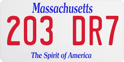 MA license plate 203DR7