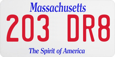 MA license plate 203DR8