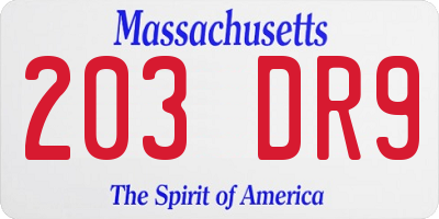 MA license plate 203DR9