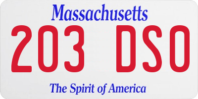MA license plate 203DS0
