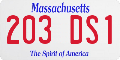 MA license plate 203DS1