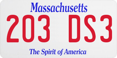 MA license plate 203DS3