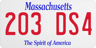 MA license plate 203DS4