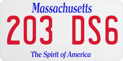 MA license plate 203DS6