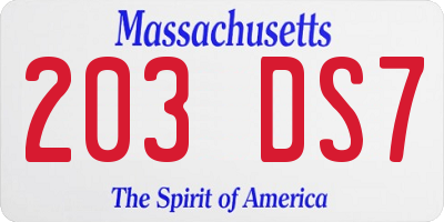 MA license plate 203DS7