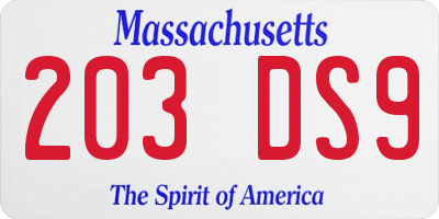 MA license plate 203DS9