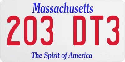 MA license plate 203DT3