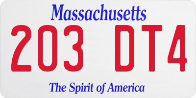 MA license plate 203DT4