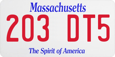MA license plate 203DT5