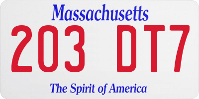 MA license plate 203DT7