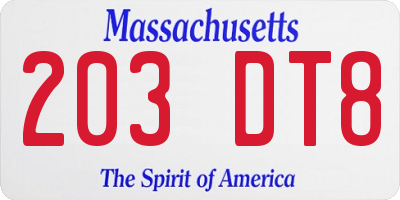 MA license plate 203DT8