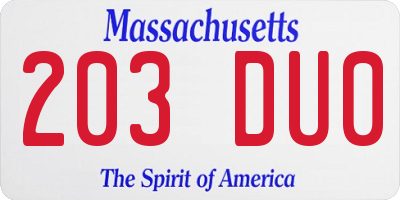 MA license plate 203DU0