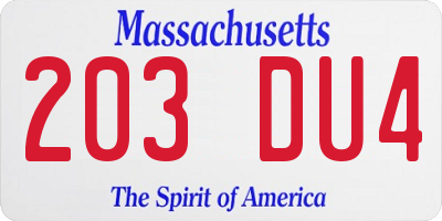 MA license plate 203DU4