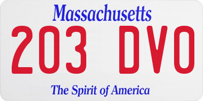 MA license plate 203DV0