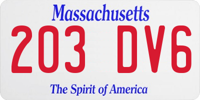 MA license plate 203DV6