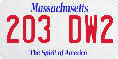 MA license plate 203DW2