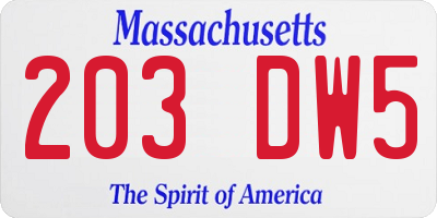 MA license plate 203DW5